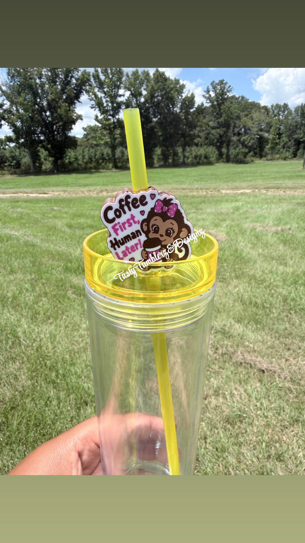 Coffee First Human Later Monkey Straw Topper